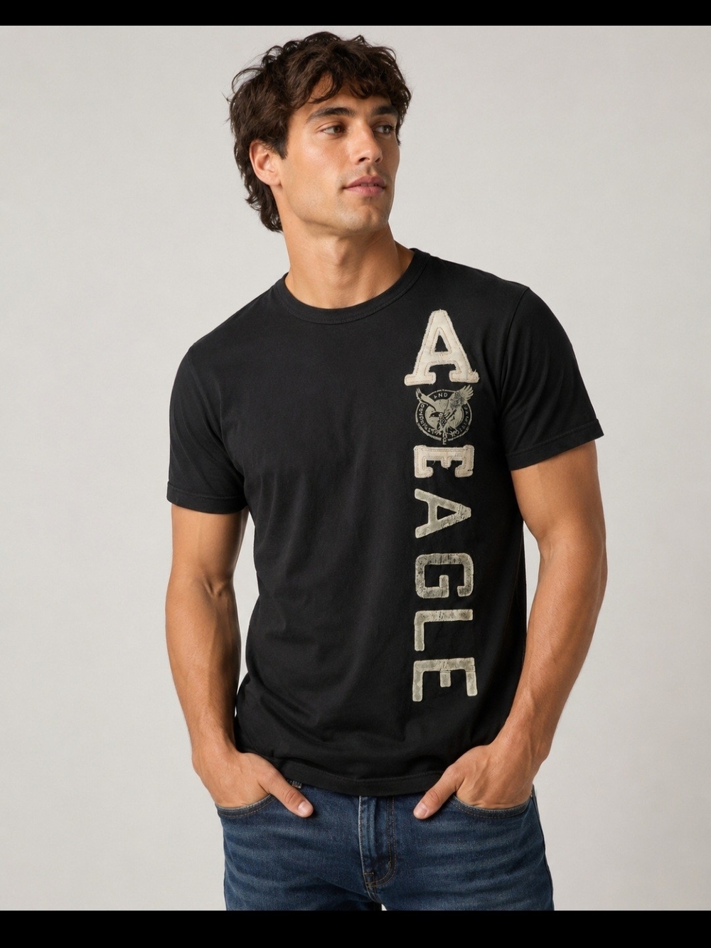 American Eagle Outfitters Black Graphic Logo Tee